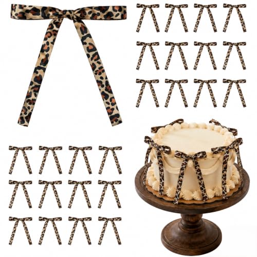 30 Pcs Leopard Cheetah Print Cake Bows Ribbon Party Decor