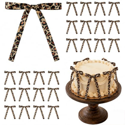 30 Pcs Leopard Cheetah Print Cake Bows Ribbon Party Decor