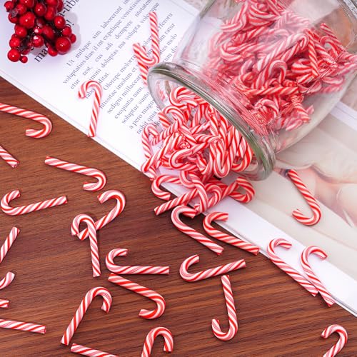 Red & White Faux Candy Canes 120 Pcs, 30mm Polymer Clay Mini Decorations