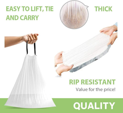Teivio 4 Gallon Strong Drawstring Trash Bags - 140 Count White Garbage Bin Liners for Home & Office