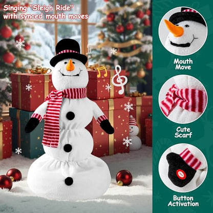 Animated Snowman Christmas Decor - Singing & Dancing Holiday Tabletop Figurine