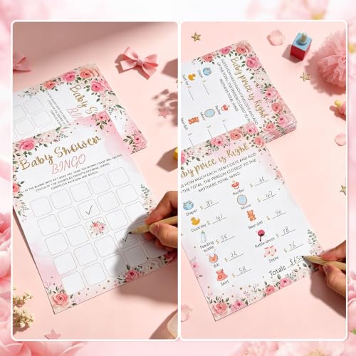 Baby Shower Games Set - 8-In-1 Floral Theme Party Activity Kit