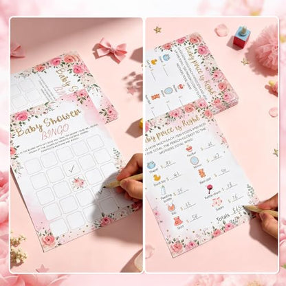 Baby Shower Games Set - 8-In-1 Floral Theme Party Activity Kit