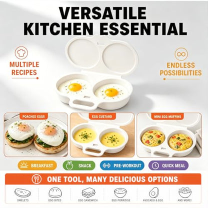 Microwave Egg Poacher for 2 Eggs, Food-Grade PP, Quick Heat & Easy Cleanup