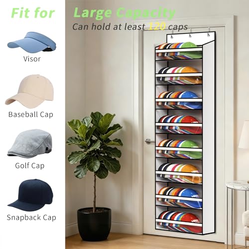 White 8-Tier Over-the-Door Hat Rack for Baseball Caps Large Capacity Organizer