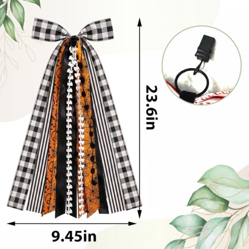 Halloween Ribbon Bow Set for Wreaths and Decor - Orange Black Dot Spider Web Fabric, Halloween Style2