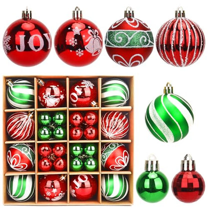Shatterproof Christmas Ornaments Set - 44 Durable Holiday Decorations with Hanging Ropes