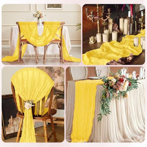 12 Pack Lemon Yellow Cheesecloth Table Runners 17x108 Inch Boho Wedding Decor