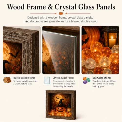 Ghost Campfire DIY Lighted Shadow Box Kit with Rustic Wooden Frame & Sea Glass Stones