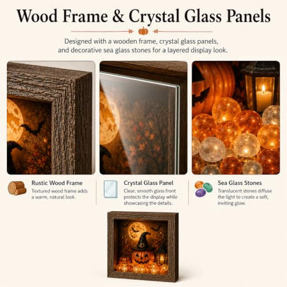 Ghost Campfire DIY Lighted Shadow Box Kit with Rustic Wooden Frame & Sea Glass Stones