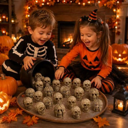 White 20 Pack Realistic Skull Figurines Halloween Decorations