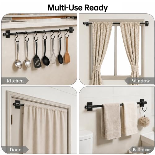 Magnetic Door Curtain Rod - Adjustable Black Metal Rod for Metal Doors & Windows