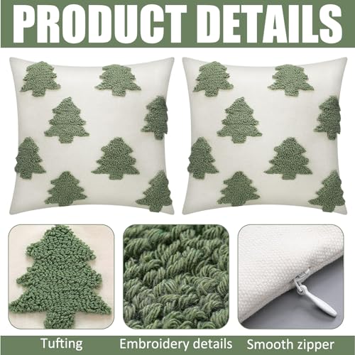 Christmas Pillow Covers 18x18 Inch - Tree White Holiday Decor - Mixweer 2 Pcs
