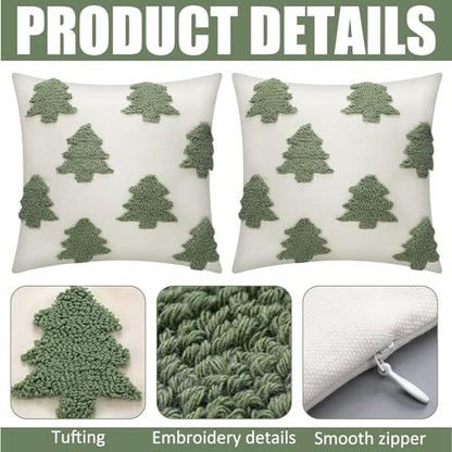 Christmas Pillow Covers 18x18 Inch - Tree White Holiday Decor - Mixweer 2 Pcs