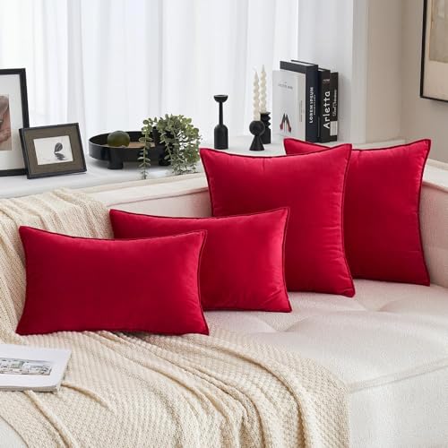 MIULEE Christmas Red Velvet Euro Sham Pillow Covers 26x26 Inches Pack of 2