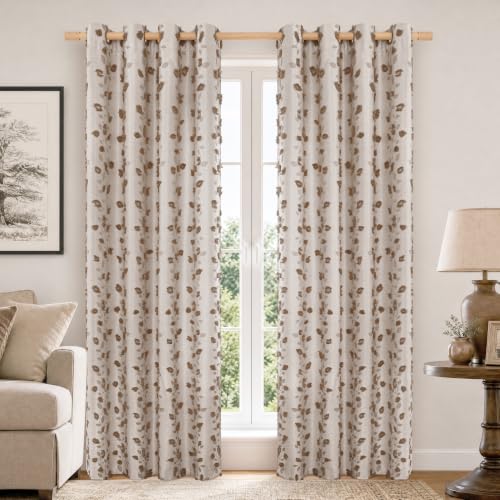 BGment Brown Floral Jacquard Curtains Set of 2 - 52W x 84L Rustic Living Room Window Drapes