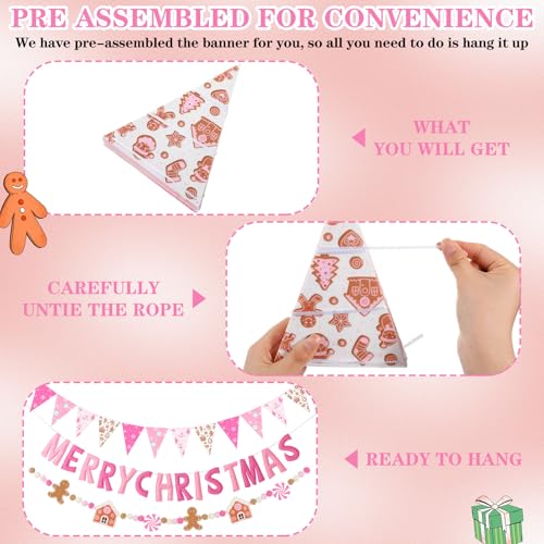 Christmas Felt Banner Set Pink White Gingerbread Holiday Decorations