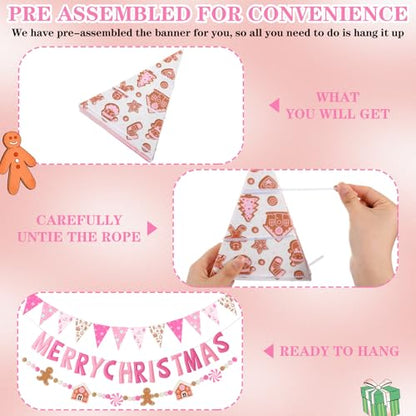 Christmas Felt Banner Set Pink White Gingerbread Holiday Decorations