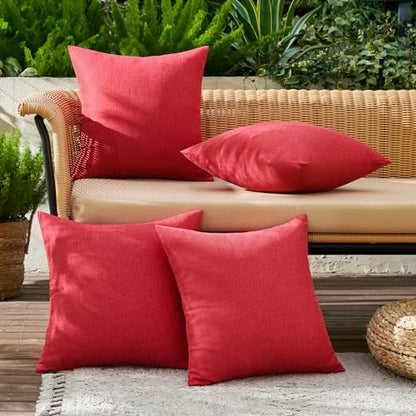 Outdoor Waterproof Christmas Pillow Covers Set of 4 - 18x18 Inch Red