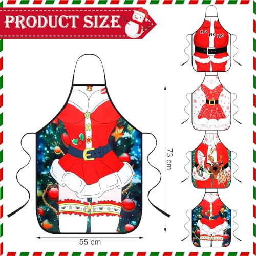Christmas Aprons Set - 4 Reusable Holiday Kitchen Cooking Aprons for Adults