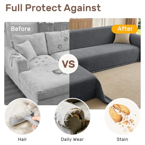 XL Dark Grey Sectional Couch Cover L-Shaped Sofa Protector - 71x110 + 71x118