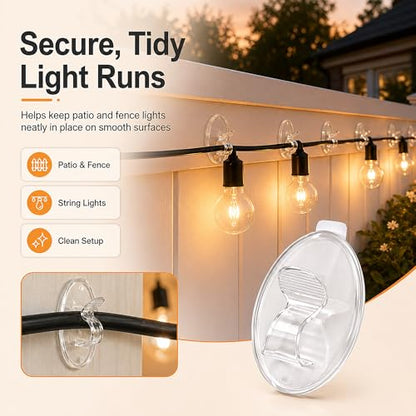 Clear Outdoor String Lights Adhesive Hooks - 40Pcs Heavy Duty Clips