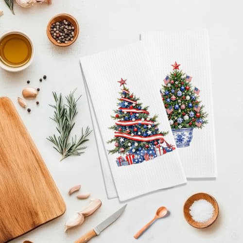 Patriotic Christmas Tree Kitchen Towels Set of 2 - Color 15