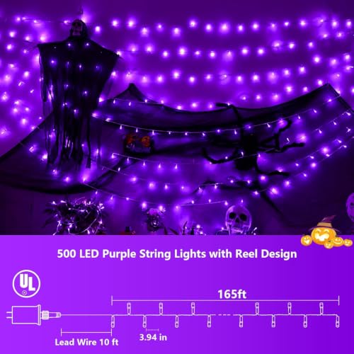 Halloween String Lights Purple 165ft 500 LED - Outdoor Indoor Decor - Variation of Purple / 500 LED