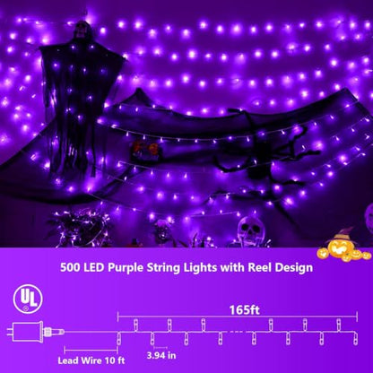 Halloween String Lights Purple 165ft 500 LED - Outdoor Indoor Decor - Variation of Purple / 500 LED