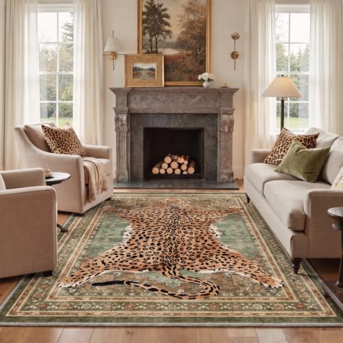 Olive 2x6 Cheetah Animal Print Rug Runner for Hallway - Leopard Pattern