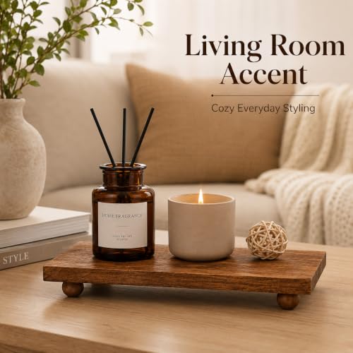 Wood Pedestal Stand for Kitchen Counter 11.81 x 7.0 x 1.5 Inches - Rustic Wooden Display Tray