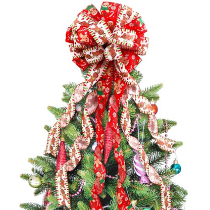 Gingerbread Christmas Tree Topper Bow - 45x12 Inches, Holiday Decor