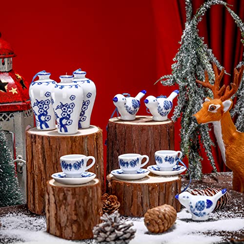 Christmas Porcelain Ornament Set - Blue & White Chinoiserie 9 Pcs Vivid Style