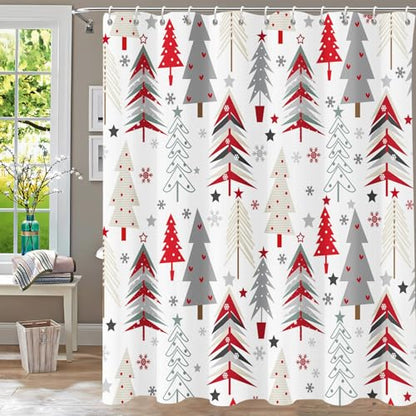 Christmas Shower Curtain Waterproof Fabric Holiday Bathroom Decor 72x72 Inches