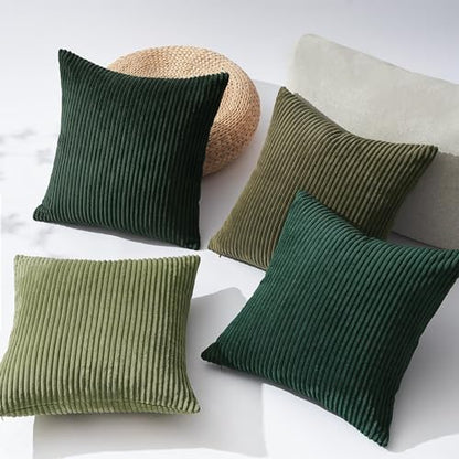 Dark Green Christmas Decorative Throw Pillow Covers Set of 4 20x20 Inches - Winter Fluffy Corduroy Euro Shams for Couch Bed Bedroom