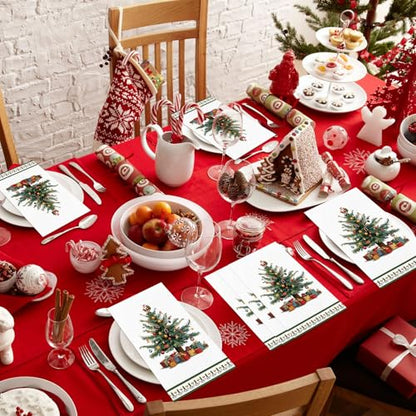 Green Christmas Tree Disposable Paper Napkins 3-Ply Holiday Dinner Set for Xmas