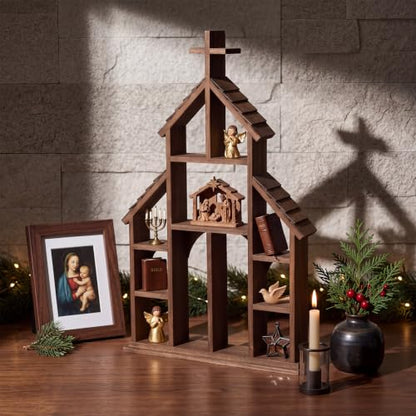 Wooden Cross Church Shelving - Hanging Display Floating Shelves for Religious Decor