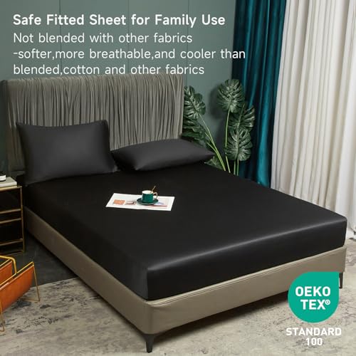 Black King Cooling Fitted Sheet - 100% Bamboo Rayon, Deep Pocket