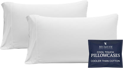 Beckham Hotel Collection Cooling Pillowcases - King Size Set of 2 | Silky Soft, Breathable, Moisture-Wicking, White
