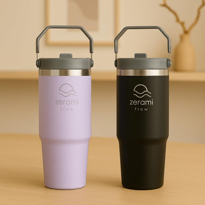 Zerami Flow 30 oz Tumbler with Handle & Flip Straw Lid – Cupholder-Friendly Insulated Stainless Steel Travel Mug, Leak-Resistant Twist Lid, Double Wall Vacuum, BPA-Free, Fits Car Cup Holder (Purple)