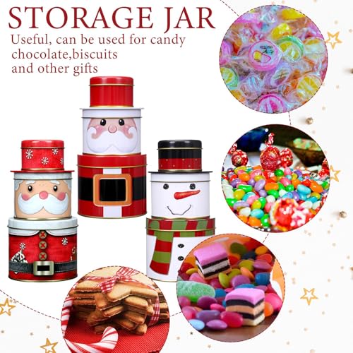 Christmas Cookie Tin Set with Lids - 3 Sizes Metal Nesting Containers