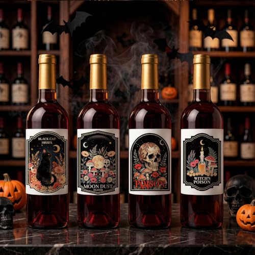 Halloween 1 8pcs Funny Black Retro Wine Labels Party Decorations