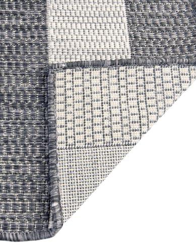 Unique Loom Outdoor Striped Collection Area Rug - Distressed Stripe (5' 1" x 7' 1" Rectangle Charcoal Gray/Ivory)