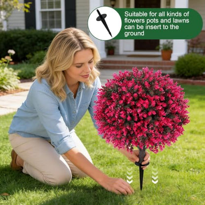Artificial Eucalyptus Topiary Ball Trees Set of 2 - 24 Inch with Ground Spikes - Faux Garden Decor