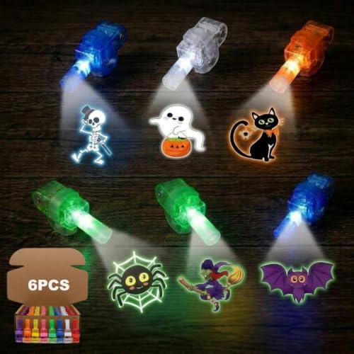 6 Pcs Halloween Finger Projector Lights Kids Party Favors LED Projection Ring