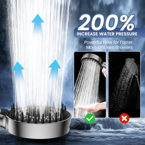 FEELSO 5-Inch High Pressure Handheld Shower Head with Extendable Telescopic System - Gray