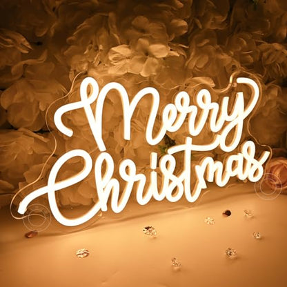 Warm Merry Christmas LED Neon Light Sign - Wall & Window Decor, 15.75x8.3 Inches