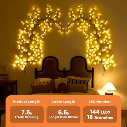 Brown Enchanted Willow Vine Lights with 144 LEDs - 18 Branches Indoor Wall Decor