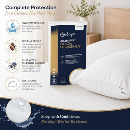 Waterproof Pillow Encasement Queen with Allergen Blocker & Secure Zipper