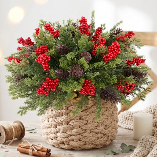 Artificial Christmas Pine Branches 6 Pack Outdoor Decor - Realistic Winter Greenery